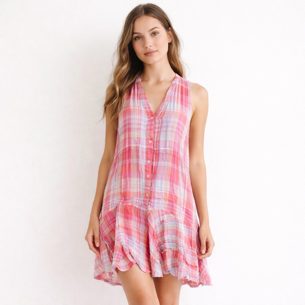 MAEVE Anthropologie Women’s Sleeveless Plaid Tunic Dress Pink Blue Size Small